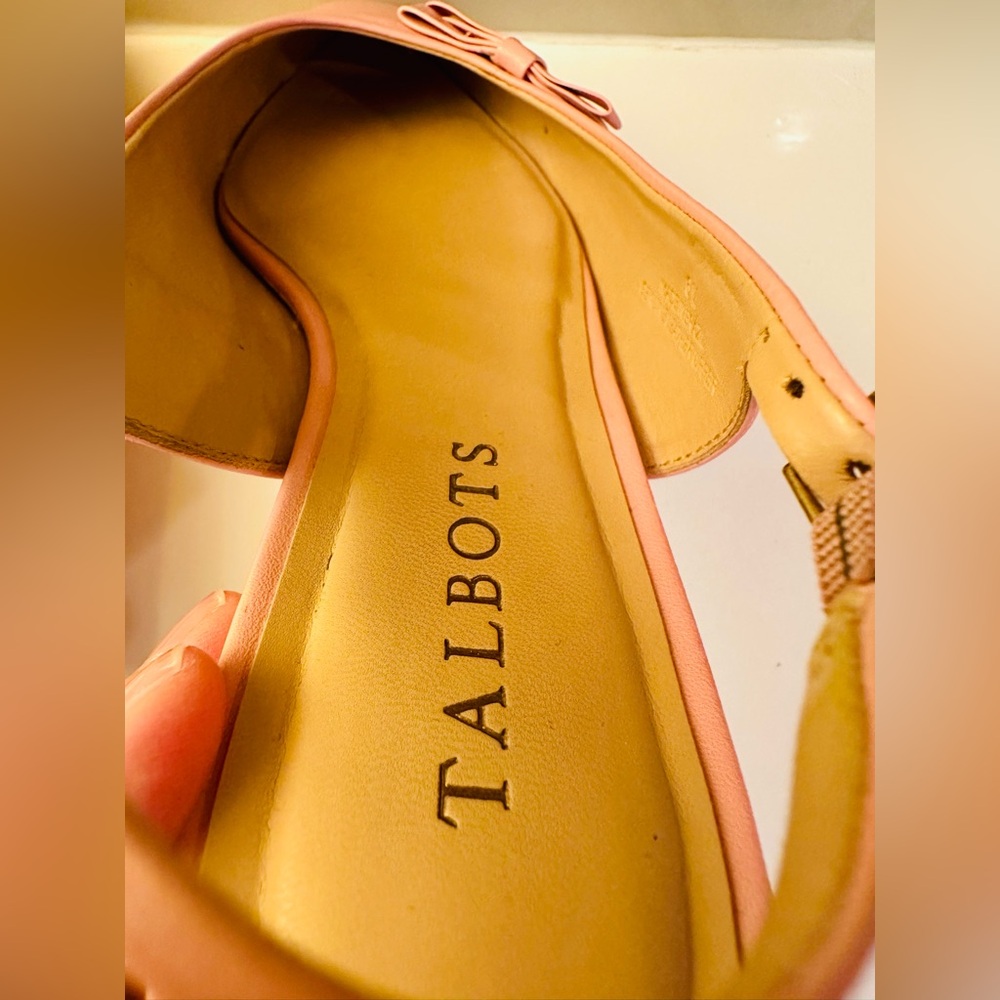 Talbots Pink Slingback Leather Shoes 6 Bow Career Party Classic Feminine Cottage - Picture 7 of 11